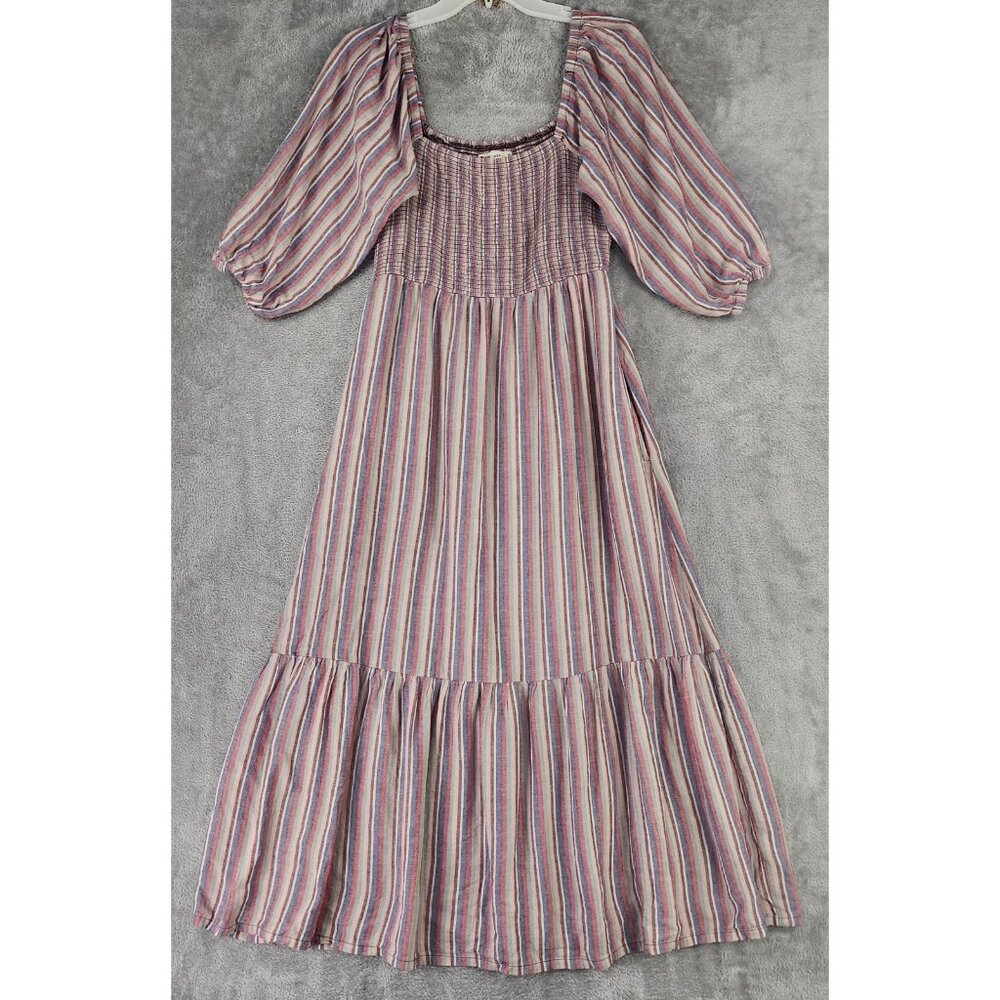 Marine Layer Dress Womens Medium Multicolor Striped Ivy Smocked Linen Blend Maxi
